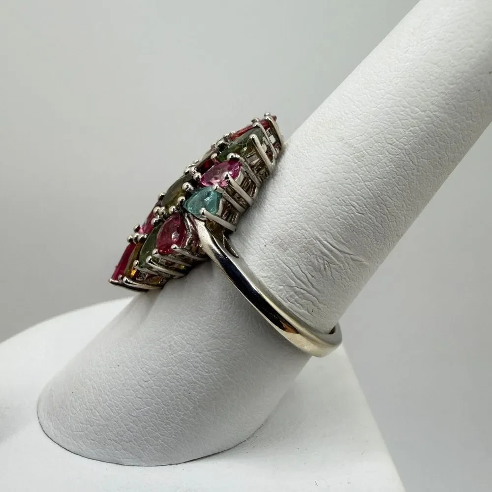 D'Joy‎ Multi-colored pear cut tourmaline waterfall ring in sterling silver!